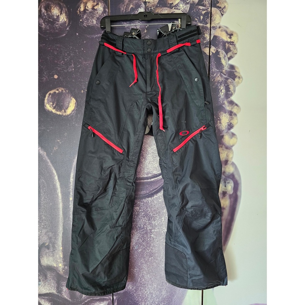 Oakley Mens Snow Pants Black Red Ski Snowboard Suspenders Technical Shell